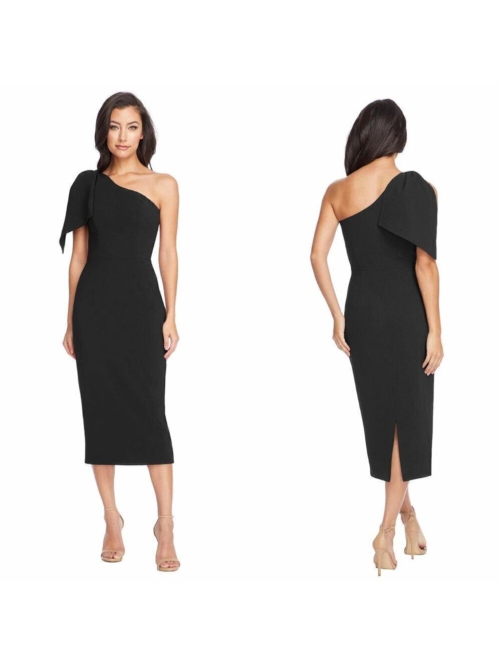 Dress The Population Black Tiffany Shoulder Bow MIDI Dress